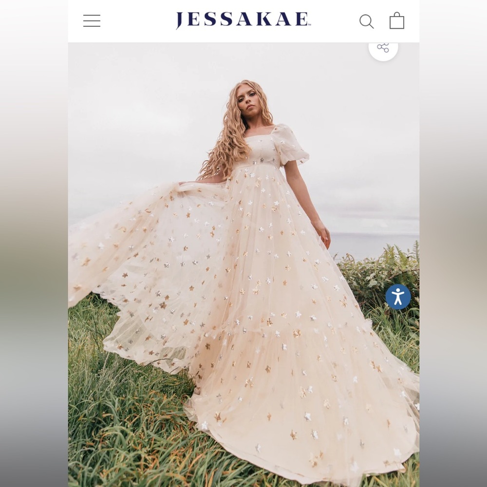 Size LARGE Ivory Sparkle Star JessaKae Maxi Dress NEW Without Tags